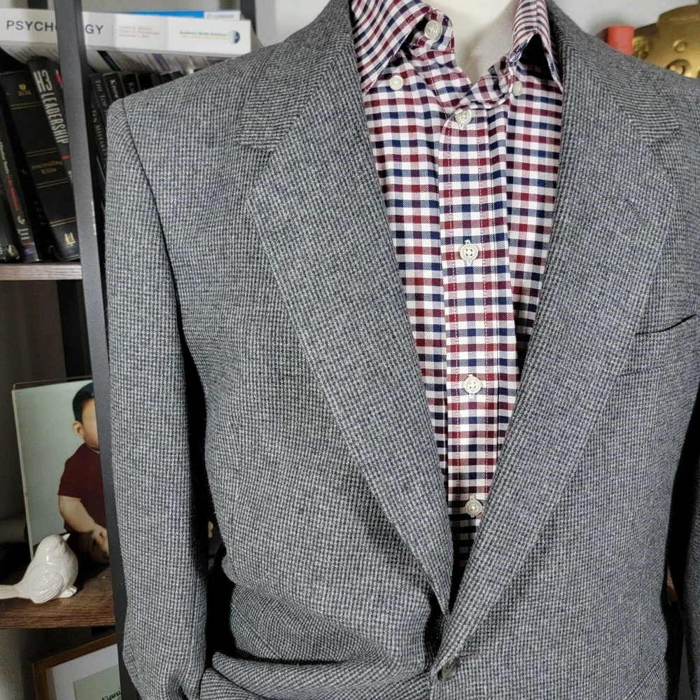 VTG Town Craft Men's Tweed Sport Coat Blazer Two Button Gray‎ Wool Size 44R
